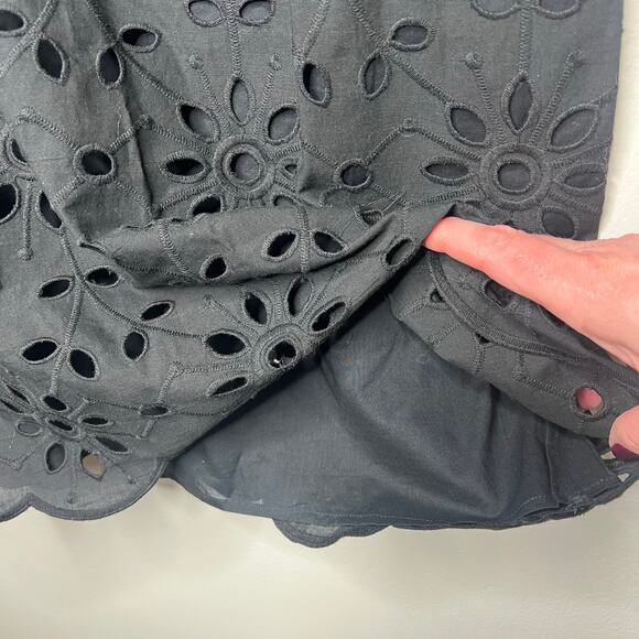 NEW Ann Taylor Black Eyelet Square Neck Sift Dress Short Sleeve Scalloped Hem 2 - Picture 4 of 10